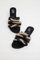 Black Braided Diamante Flats